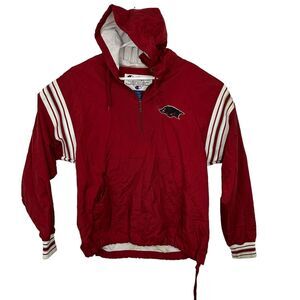 Champion Arkansas Razorbacks Windbreaker Jacket Anorak Vintage 90s Mens Sz S Red